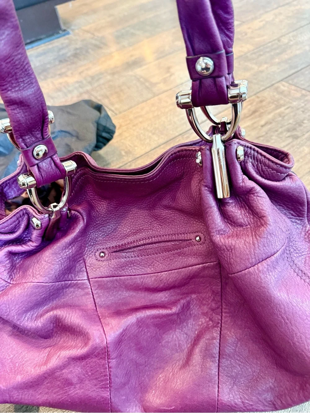 b. makowsky Plum Leather Hobo Shoulder Bag